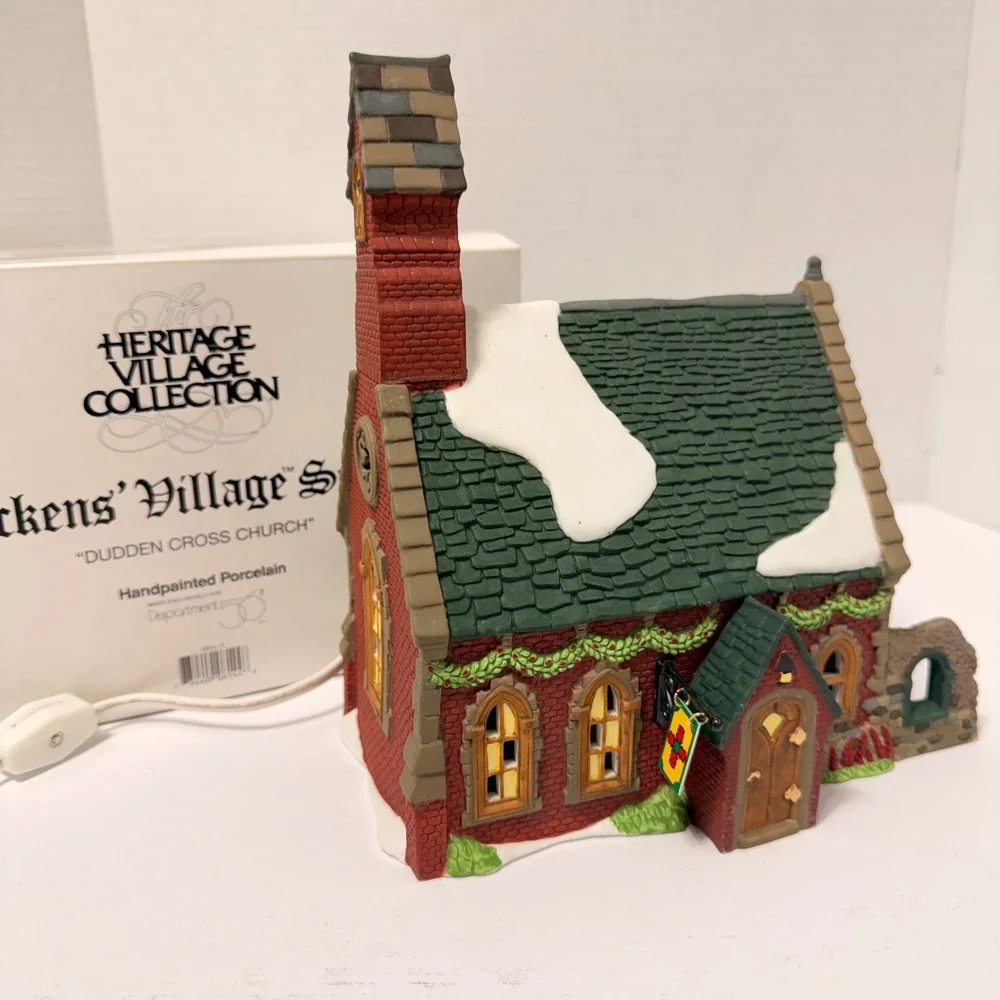 Dept 56 Dickens Village Dudden Cross Church 1995 Lighted Porcelain 5834-3 Boxed